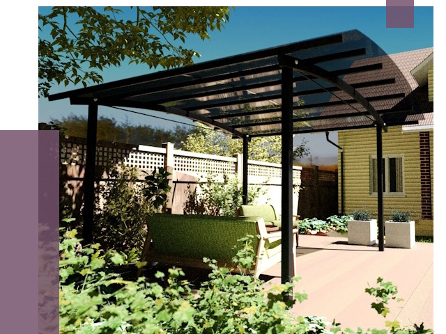 Навесы для террасы в Большой Камне от 12930 руб. под ключ | ПРОЛЁТ-Бль